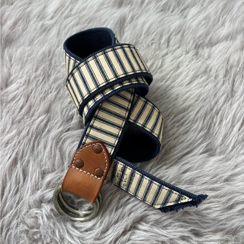 RRL Striped Canvas O-Ring Belt in Cream and Navy